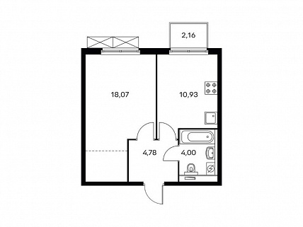 1-комнатная квартира 39 м² в ЖК Западный порт