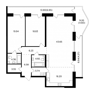 3-комнатная квартира 144 м² в ЖК Foriver