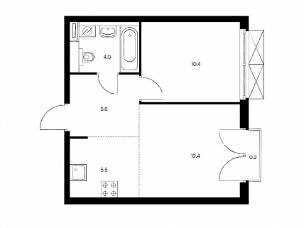 2-комнатная квартира 38 м² в ЖК Западный порт