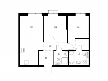 2-комнатная квартира 55 м² в ЖК Красноказарменная 15