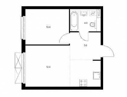 2-комнатная квартира 38 м² в ЖК Западный порт