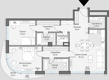 2-комнатная квартира 101 м² в Доме Лаврушинский