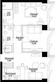 3-комнатная квартира 62 м² в ЖК Фили Сити