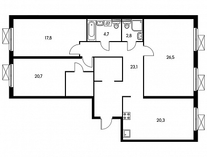 3-комнатная квартира 115 м² в ЖК Столичные поляны