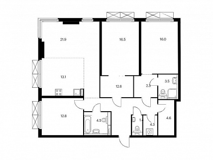4+-комнатная квартира 119 м² в ЖК Западный порт
