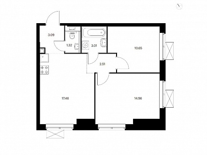 2-комнатная квартира 53 м² в ЖК Новохохловская 15