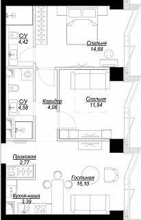 3-комнатная квартира 62 м² в ЖК Фили Сити