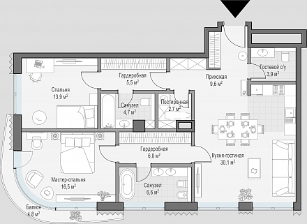 2-комнатная квартира 101 м² в Доме Лаврушинский
