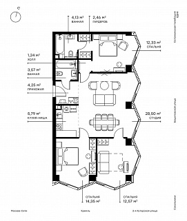 3-комнатная квартира 89 м² в ЖК Symphony 34