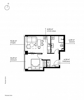 1-комнатная квартира 38 м² в ЖК Symphony 34