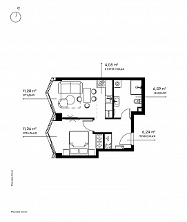 1-комнатная квартира 39 м² в ЖК Symphony 34