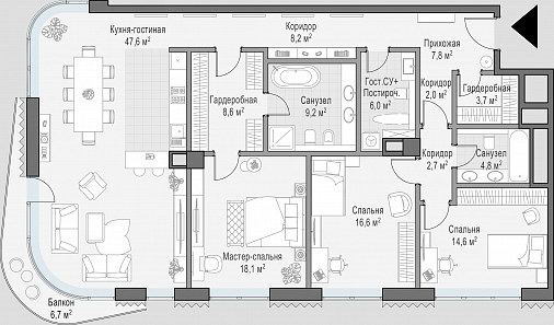 3-комнатная квартира 152 м² в Доме Лаврушинский