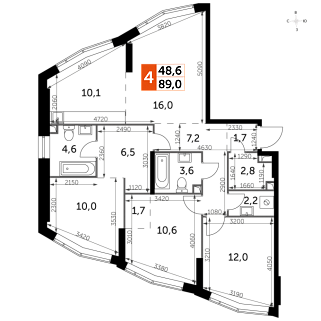4+-комнатная квартира 89 м² в ЖК Rotterdam