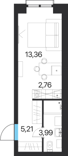 Квартира-студия 25 м² в МФК Соседи 21/19