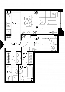 Апартаменты-студия 47 м² в Loft-апартаментах Kazakov Grand Loft
