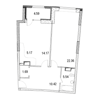 2-комнатная квартира 66 м² в МФК Маршал