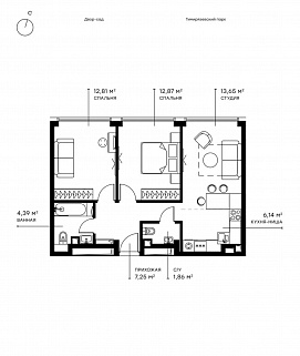 2-комнатная квартира 59 м² в ЖК Symphony 34