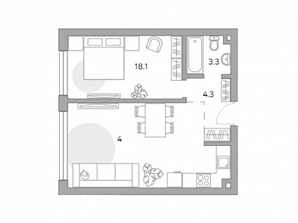 1-комнатная квартира 44 м² в ЖК Profit