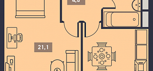 1-комнатная квартира 43 м² в ЖК Талисман на Водном