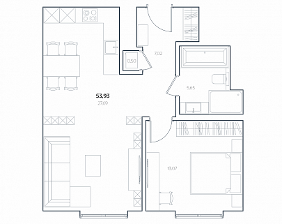 1-комнатные апартаменты 54 м² в ЖК Residence Hall Шаболовский