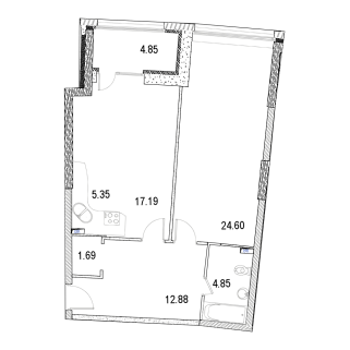 2-комнатная квартира 72 м² в МФК Маршал