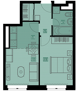 2-комнатная квартира 39 м² в ЖК Талисман на Дмитровском