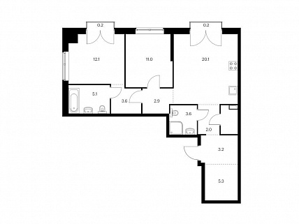 2-комнатная квартира 74 м² в ЖК Барклая 6