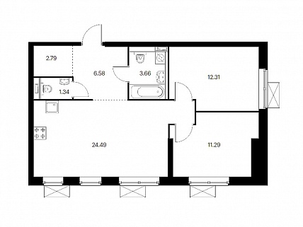 2-комнатная квартира 62 м² в ЖК Новохохловская 15