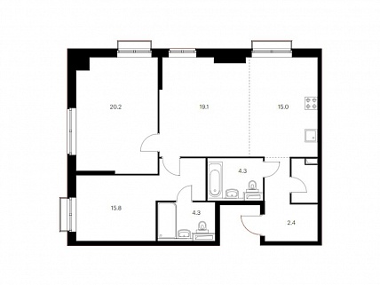 3-комнатная квартира 88 м² в ЖК Красноказарменная 15