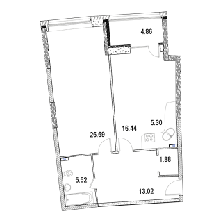 2-комнатная квартира 73 м² в МФК Маршал