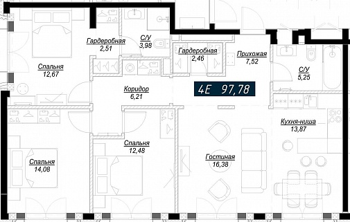 4+-комнатная квартира 97 м² в ЖК Фили Сити