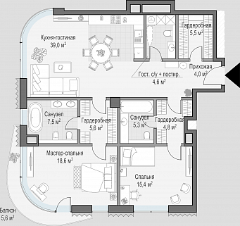 2-комнатная квартира 112 м² в Доме Лаврушинский
