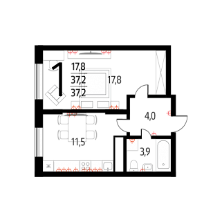 1-комнатная квартира 37 м² в Жилом районе Новые Ватутинки.Десна