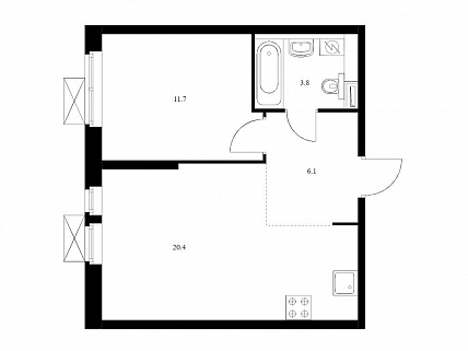 1-комнатная квартира 42 м² в ЖК Кронштадтский 14