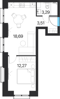 1-комнатная квартира 38 м² в МФК Соседи 21/19