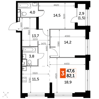 3-комнатная квартира 82 м² в Жилом квартале Sydney City