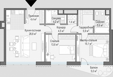 2-комнатная квартира 86 м² в Доме Лаврушинский