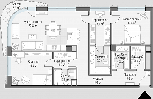 2-комнатная квартира 110 м² в Доме Лаврушинский