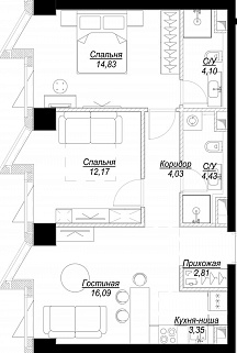 3-комнатная квартира 62 м² в ЖК Фили Сити