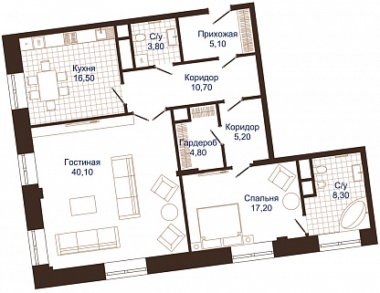 2-комнатная квартира 112 м² в Клубном доме Аристократ