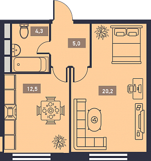 1-комнатная квартира 42 м² в ЖК Талисман на Водном