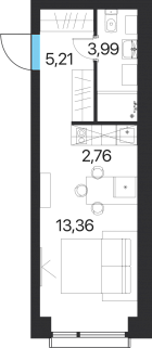 Квартира-студия 25 м² в МФК Соседи 21/19
