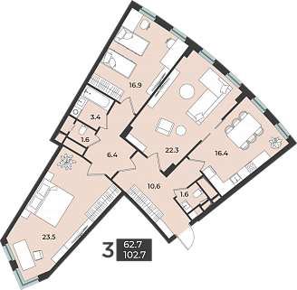 3-комнатная квартира 102 м² в ЖК Лефорт