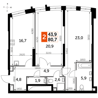 2-комнатная квартира 81 м² в Жилом квартале Sydney City