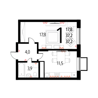 1-комнатная квартира 37 м² в Жилом районе Новые Ватутинки.Десна