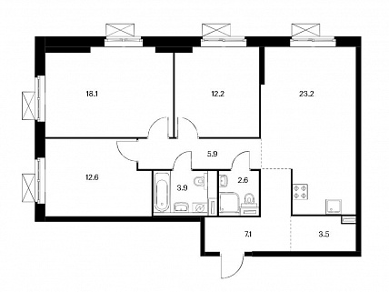 3-комнатная квартира 89 м² в ЖК Бусиновский парк