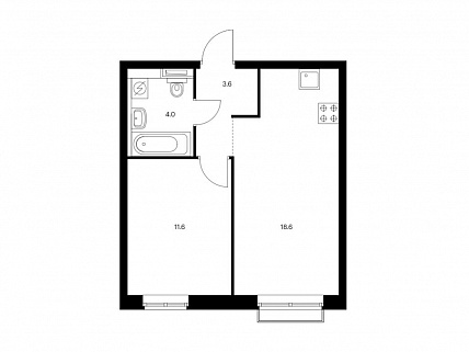 1-комнатная квартира 38 м² в ЖК Красноказарменная 15
