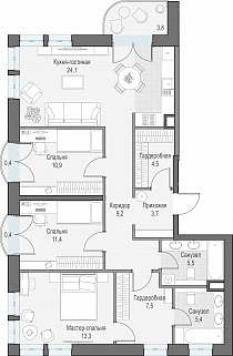 3-комнатная квартира 97 м² в Доме Достижение