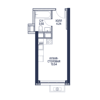 Апартаменты-студия 21 м² в ЖК Любовь и голуби