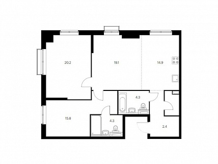3-комнатная квартира 88 м² в ЖК Красноказарменная 15